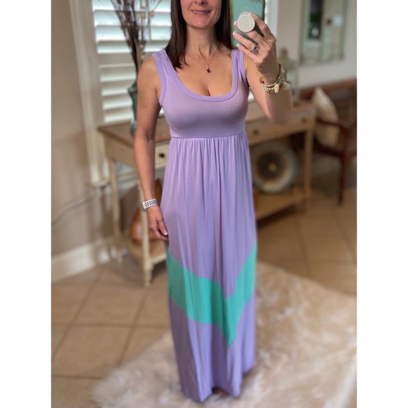 Maxi Chevron Tank Dress Lavender Mint 122 - Picture 3 of 6
